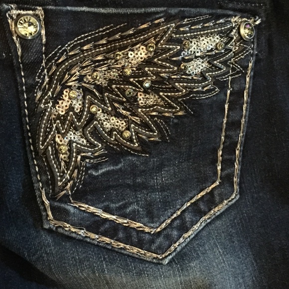 Miss Me dark blue bootcut jeans w darker designs - Picture 4 of 4