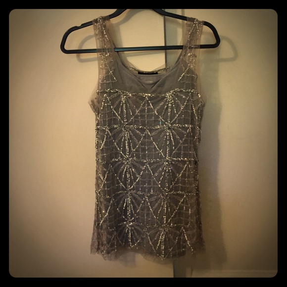 Beaded sheer silver shirt with tank