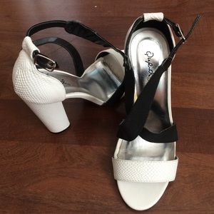 Quipid white and black thick heels