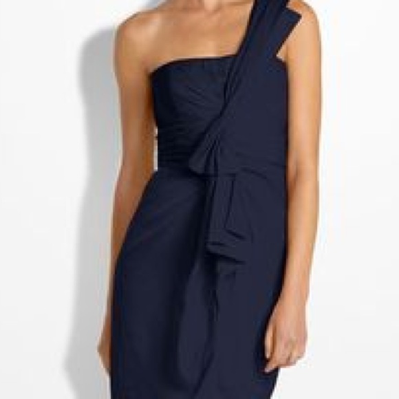 Navy one shoulder dress - Picture 2 of 4