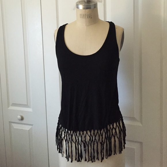 Black racerback fringe tank top