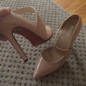Beige nude heels with red bottoms size 39