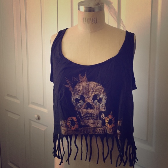 Fringe skull crop top Pac Sun