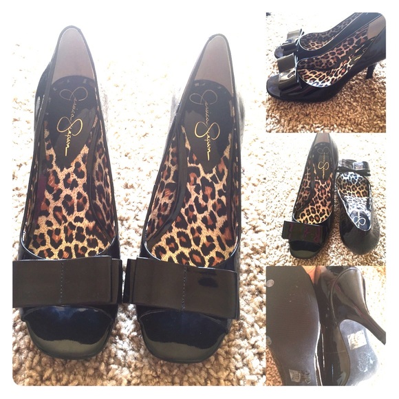 New Jessica Simpson black patent heels leopard 6.5