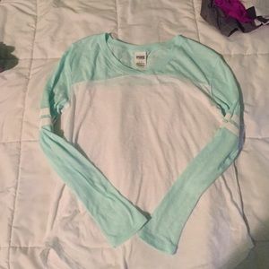 PINK white and mint long sleeve shirt