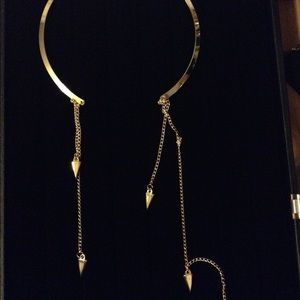 Long hanging open collar tassel triangle necklace