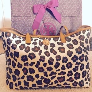 Tory Burch Kerrington Shopper Ocelot Leopard Tote