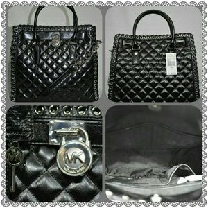 NWT MK black quilted Hamilton large purse