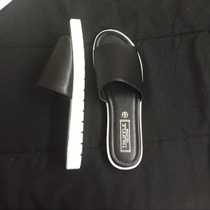 Lena black strapped slip on mule sandals