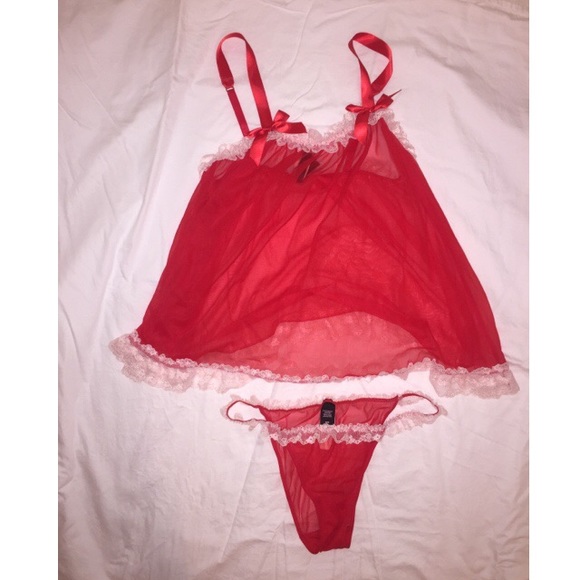 VS Red and white lace trim teddy size M