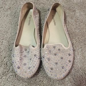 Zigisoho Simpson nude studded loafer styled flats