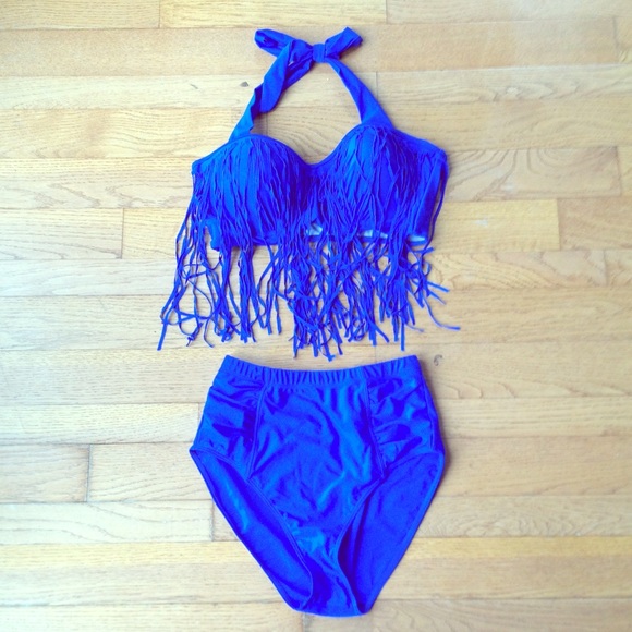Royal blue fringe bikini