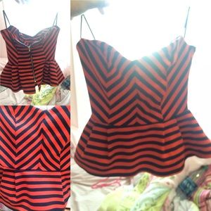 Red and black stripped/chevron strapless  top