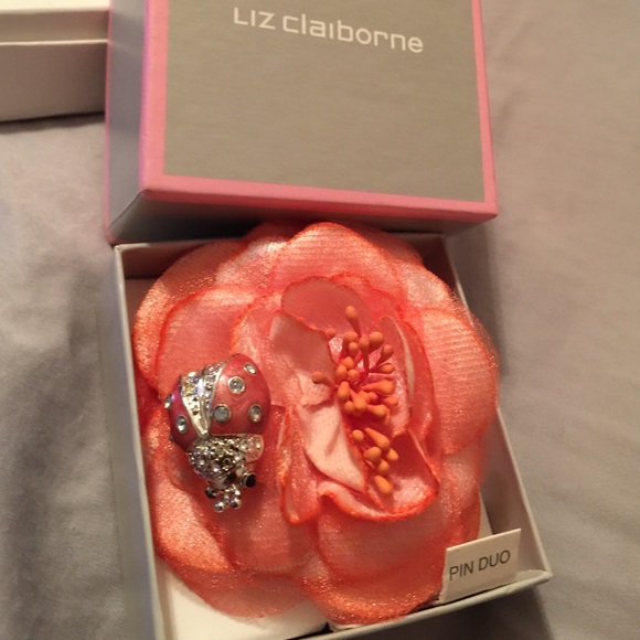Liz Claiborne pin duo peach ladybug