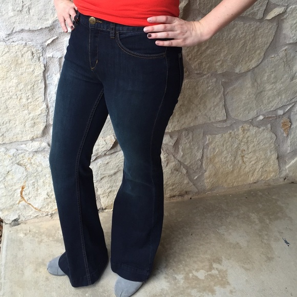 Free People Medium Dark Wash Flare Jeans