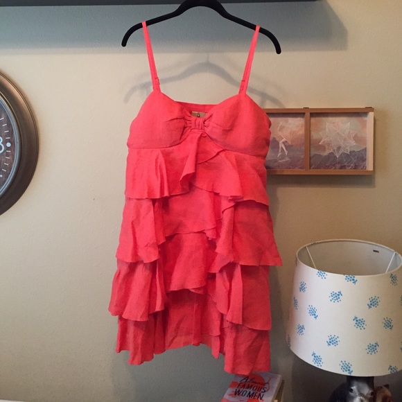 CORAL RUFFLE FLAPPER DRESS