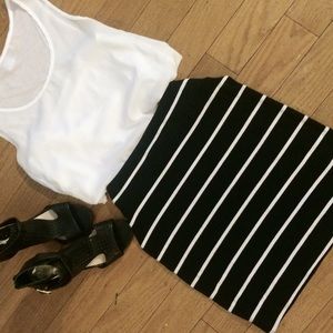 Black and white stripe cotton  skirt