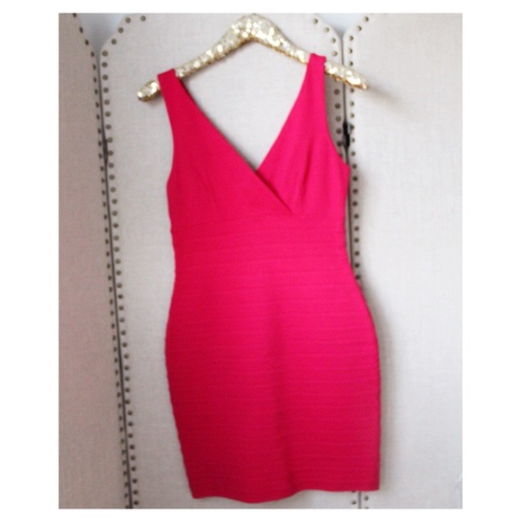 Express Red Bodycon V-neck Dress