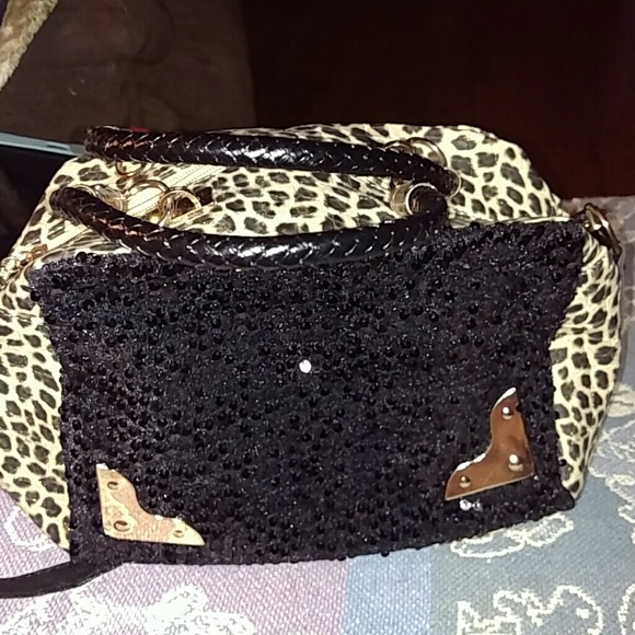 Black sequin  and cheetah print handbag