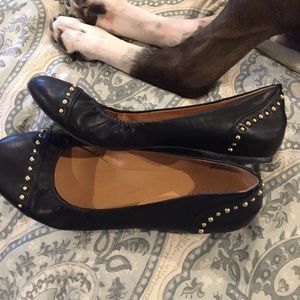 Black Leather/gold grommets ballet flat