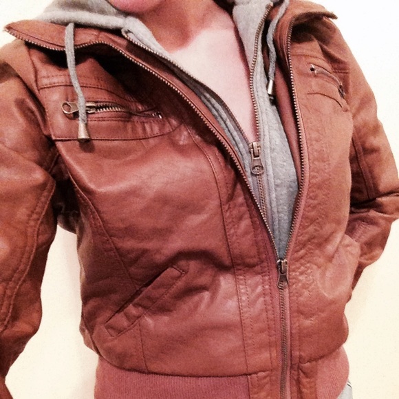 Maralyn and Me Jackets & Blazers - Brown leather biker jacket
