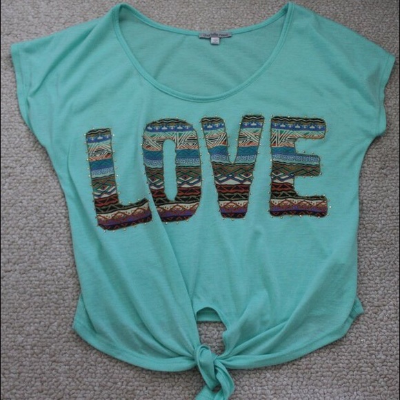teal "love" tie up tee