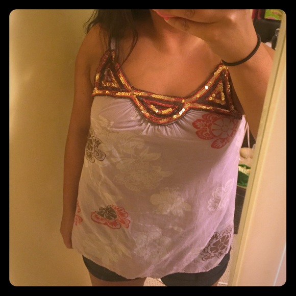 Language Sequin Flowy Top