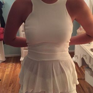 White silk/crepe mixed fabric top