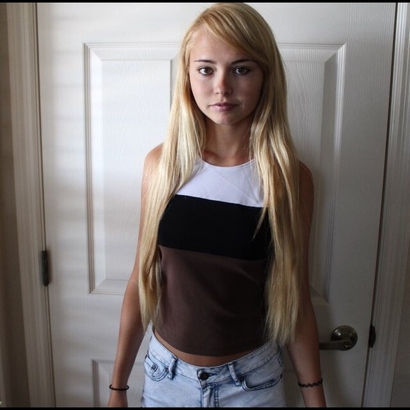 silky black, white, and brown top