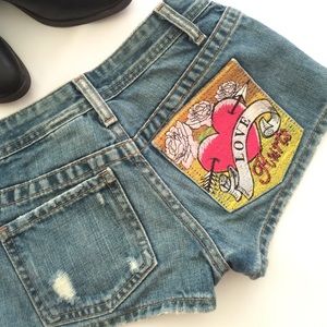 SHORTS: 'Love Hurts' Embroidered Pocket Denim