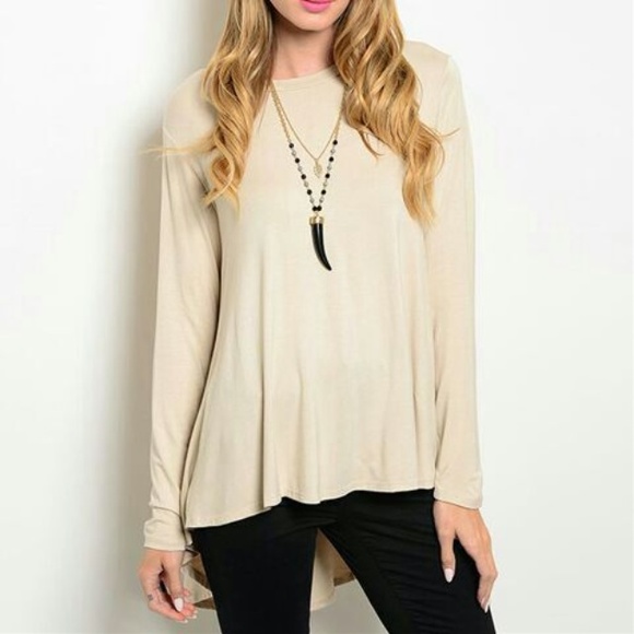 Khaki long sleeve high low blouse