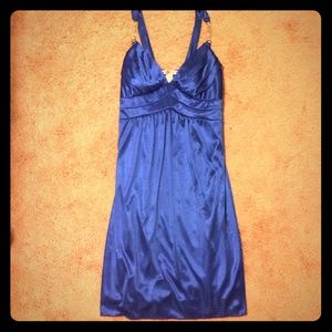 Satin Cocktail Dress w/Jewel-Embellished Straps