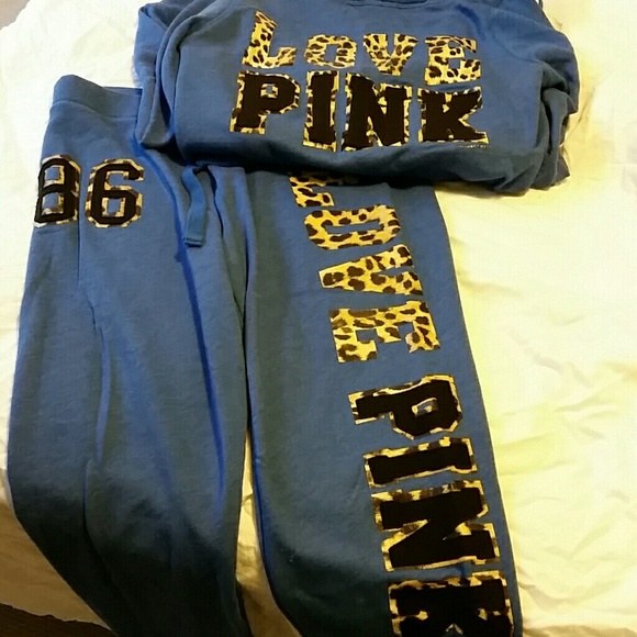 Victoria's Secret Pink blue/animal print sweat set