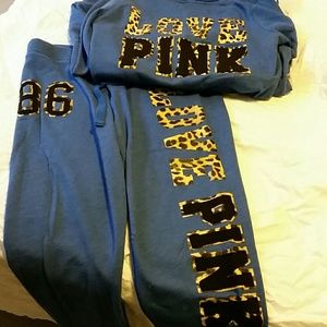 Victoria's Secret Pink blue/animal print sweat set