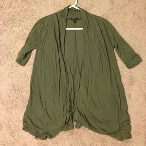 Express Army Green Short Sleeve Flyaway Cardigan
