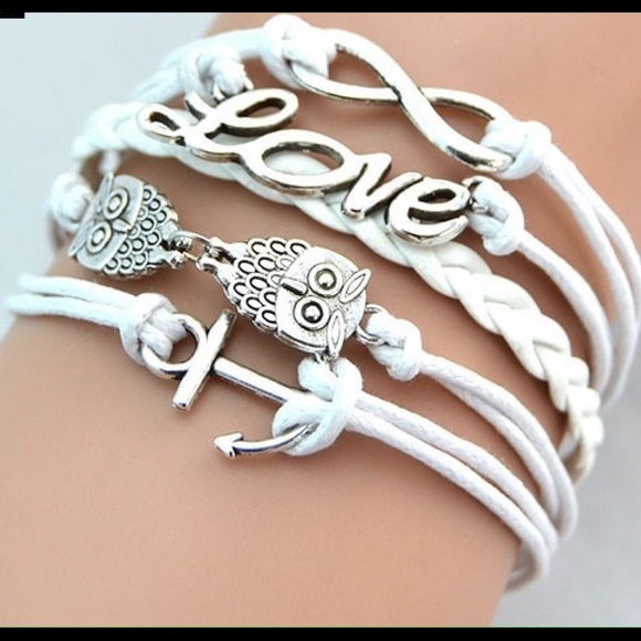 White layer Owl, Anchor, Infinity, Love bracelet