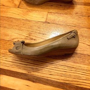 Frye low wedge peeptoe pumps