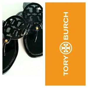 NEW Tory Burch Miller Sandals Black Patent Leather