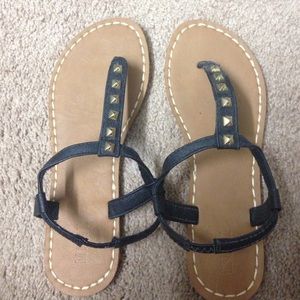 Black studded thong sandals