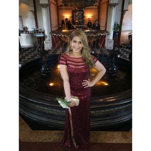 2015 La Femme Fashion Red Prom Dress with Slit
