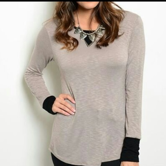 Light gray Long sleeve black cuff top