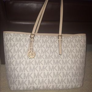 LIGHTLY USED white/tan Michael Kors tote