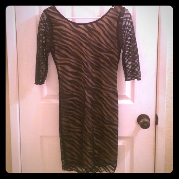 Zebra black mesh with nude slip dress