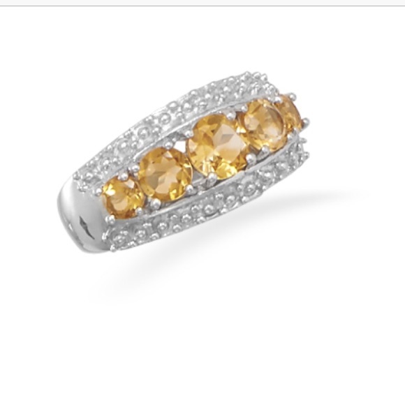 .925 Sterling Silver Graduated Citrine Ring - Picture 2 of 4