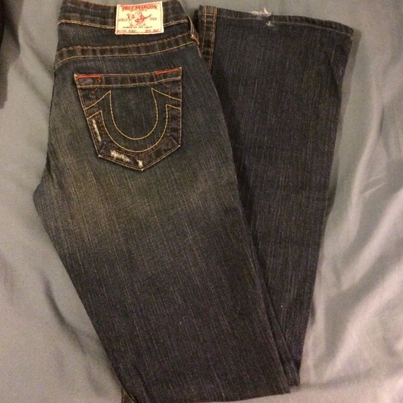 True religion Bobby wide leg frayed jeans.