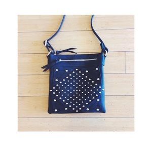 Black studded cross-body handbag
