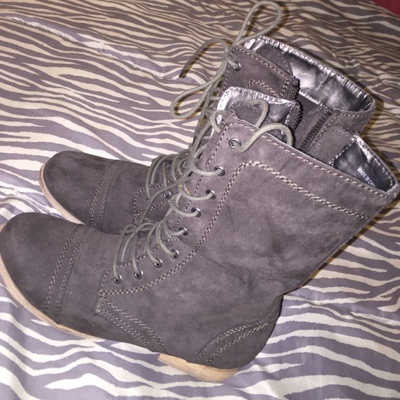 Gray combat boots