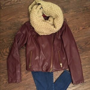 Burgundy leather jacket with studs