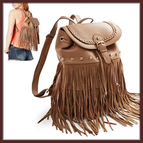 Handbags - Very Cool Tan Fringe Backpack -Like New