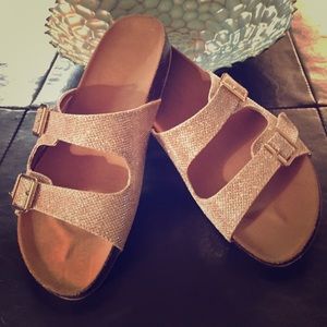 Shiny gold Birkenstock style sandals